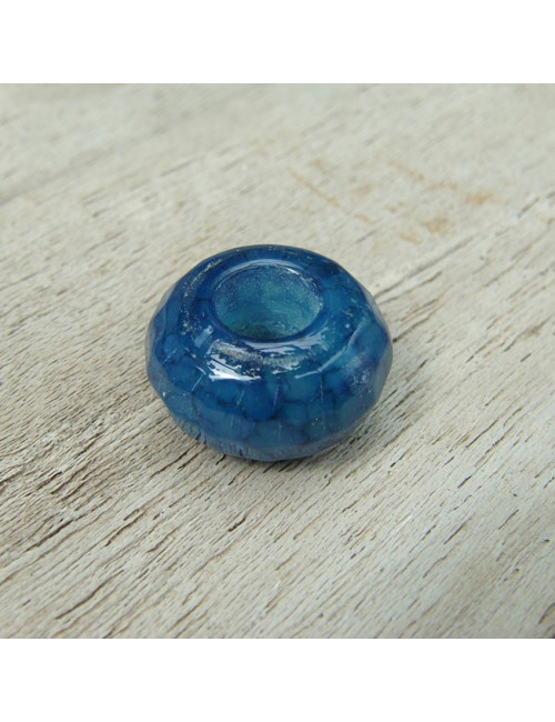Perle agate bleue facettée large trou