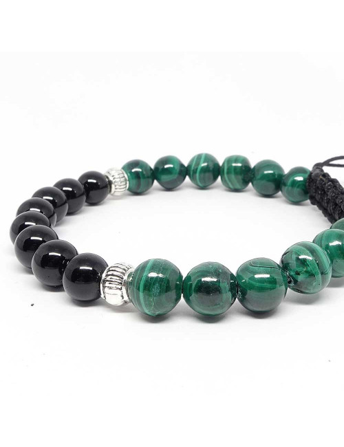 Bracelet bien-etre sur cordon en pierre Malachite et onyx