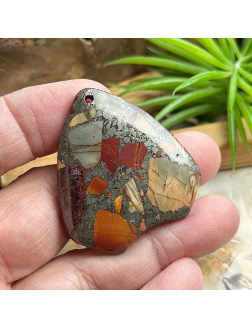 Pierre percée en jaspe et pyrite  pour création de bijoux
