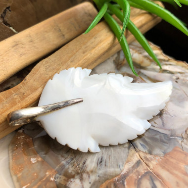 Nacre sculptée, Pendentif forme feuille bélière argent 925