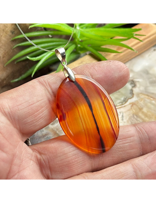 Agate naturelle, Pendentif avec bélière argent 925