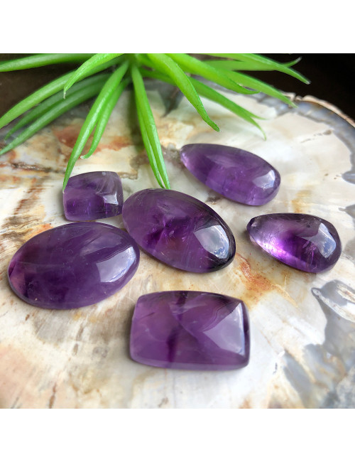 Lot de 6 cabochons en pierre semi-précieuse d’améthyste