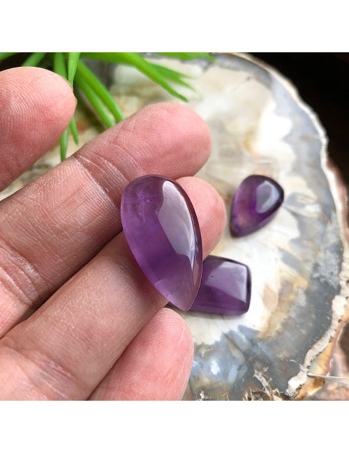 Lot de 6 cabochons en pierre semi-précieuse d’améthyste