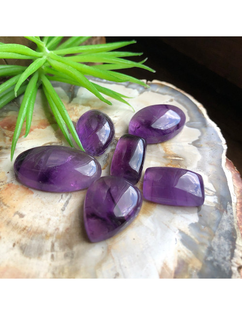 Cabochons en améthyste, lot de 6 pierres
