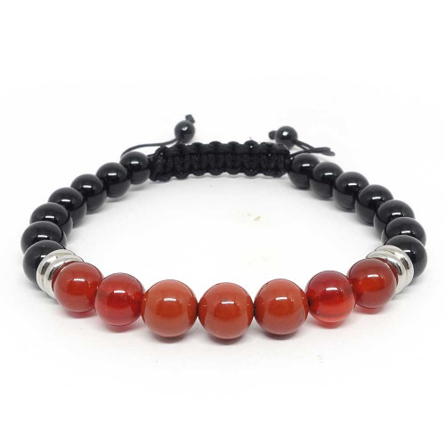 Onyx,Cornaline et jaspe rouge. Bracelet en pierre semi-précieuse.