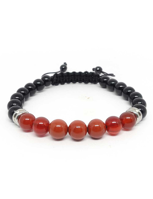 Onyx,Cornaline et jaspe rouge. Bracelet en pierre semi-précieuse.