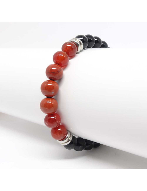 Onyx,Cornaline et jaspe rouge. Bracelet en pierre semi-précieuse.