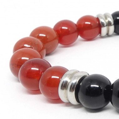 Onyx,Cornaline et jaspe rouge. Bracelet en pierre semi-précieuse.