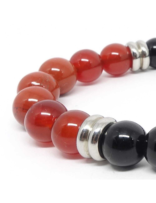 Onyx,Cornaline et jaspe rouge. Bracelet en pierre semi-précieuse.