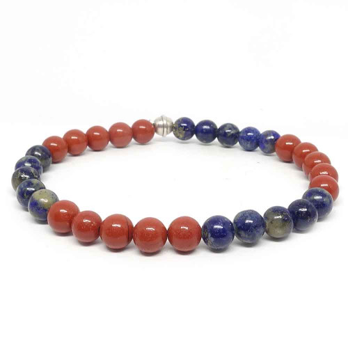 Jaspe rouge et lapis lazuli, Bracelet extensible 6 mm