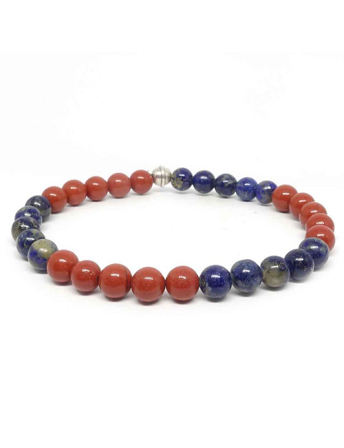 Jaspe rouge et lapis lazuli, Bracelet extensible 6 mm