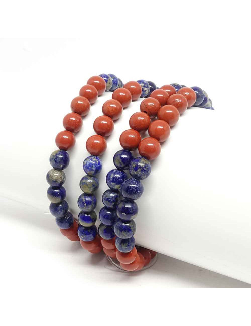 Jaspe rouge et lapis lazuli, Bracelet extensible 6 mm