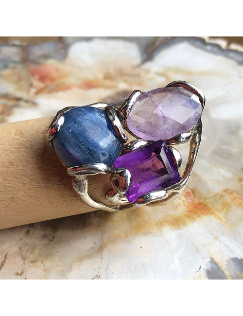 Améthyste et cyanite, Bague argent 925
