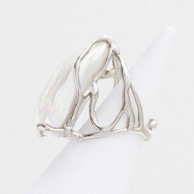 Bague ajustable en argent avec perles d'eau douce "Biwa"