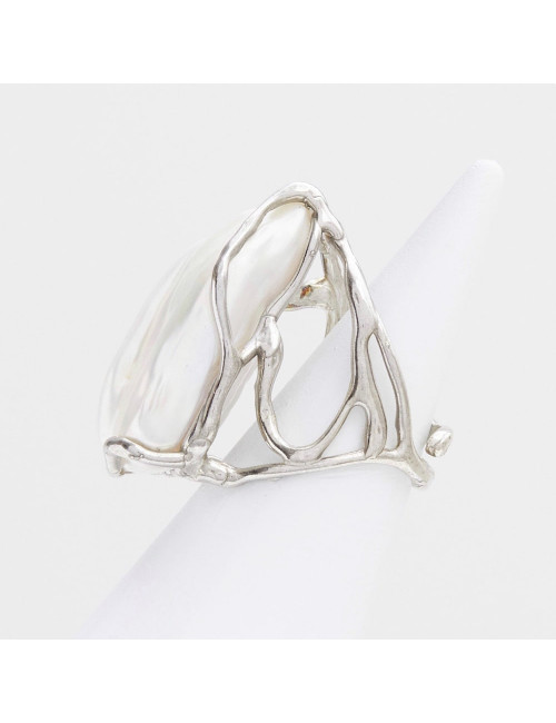 Bague ajustable en argent avec perles d'eau douce "Biwa"