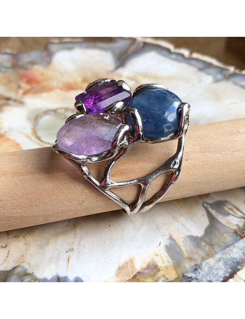 Améthyste et cyanite, Bague argent 925
