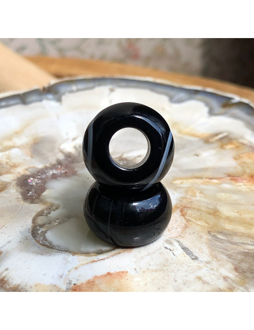 Perle agate bleue facettée large trou