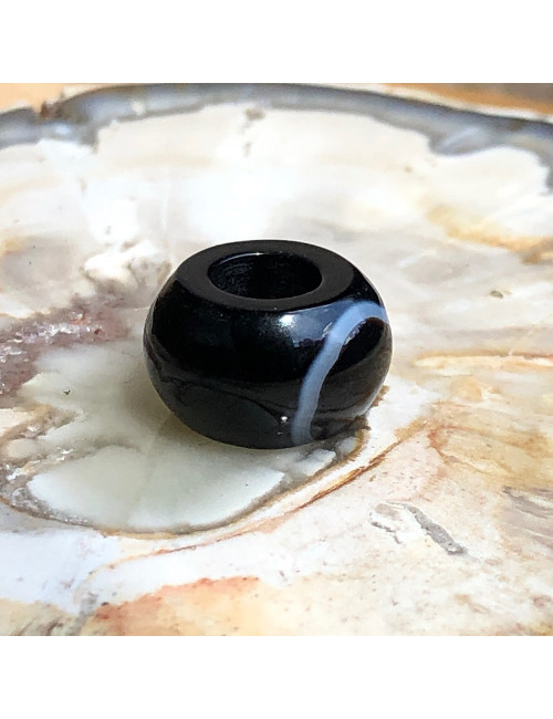 Perle agate bleue facettée large trou