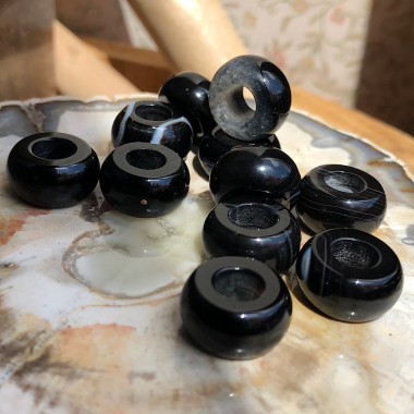 Perle agate bleue facettée large trou