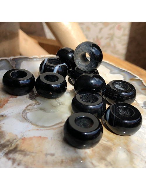 Perle agate bleue facettée large trou