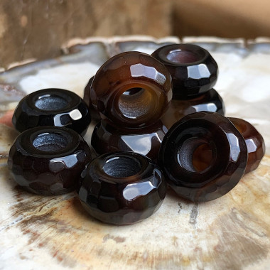 Perle agate bleue facettée large trou