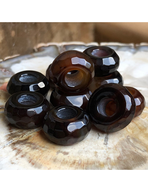 Perle agate bleue facettée large trou