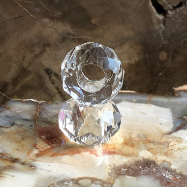 Perle cristal de roche facettée large trou 3 mm