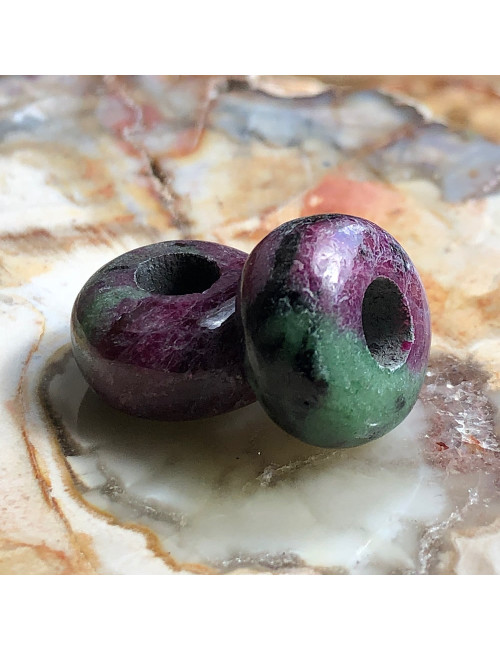 Perle en pierre naturelle rubis/zoisite large trou