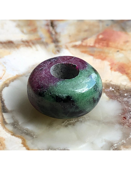 Perle en pierre naturelle rubis/zoisite large trou
