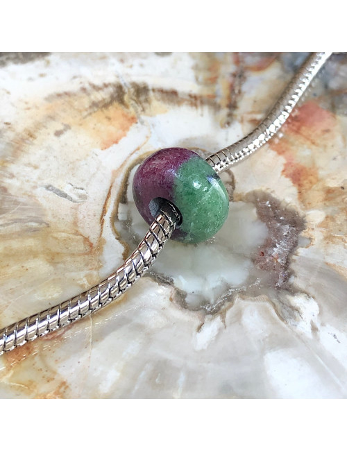 Perle en pierre naturelle rubis/zoisite large trou