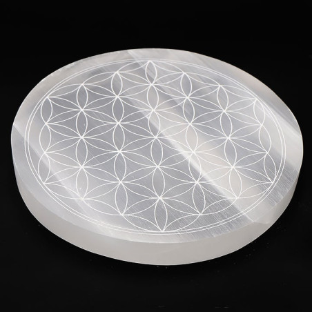 Plaque de sélénite AA fleur de vie, 14 cm