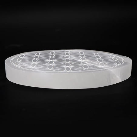 Plaque de sélénite AA fleur de vie, 14 cm
