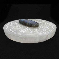 Plaque de sélénite AA fleur de vie, 14 cm
