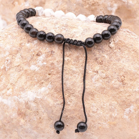 Bracelet homme sur cordon en pierre Howlite et onyx