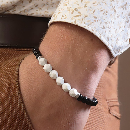 Bracelet homme sur cordon en pierre Howlite et onyx