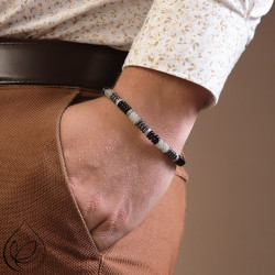 Labradorite, onyx et hématite, Bracelet homme extensible