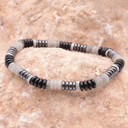 Labradorite, onyx et hématite, Bracelet homme extensible