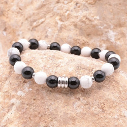 Bracelet homme en pierre semi précieuse Onyx et Howlite