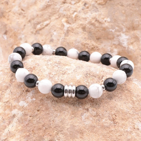 Bracelet homme en pierre semi précieuse Onyx et Howlite