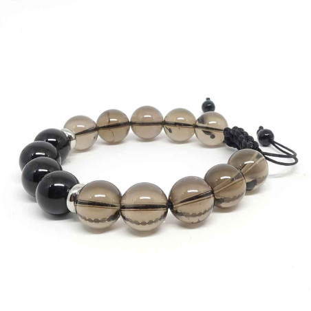 Bracelet homme en PIERRE quartz fumé et tourmaline noire