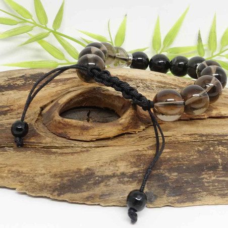 Bracelet homme en PIERRE quartz fumé et tourmaline noire
