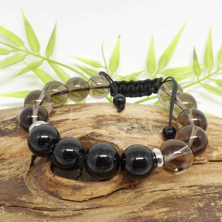 Bracelet homme en PIERRE quartz fumé et tourmaline noire