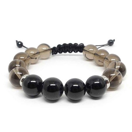 Bracelet homme Tourmaline noire et quartz fumé