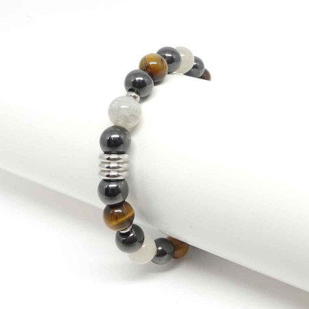 Bracelet homme en pierre semi précieuse Hématite, œil de tigre et Labradorite