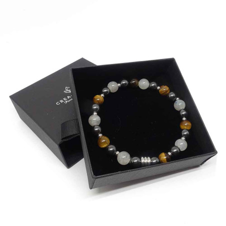 Hématite, œil de tigre et Labradorite, Bracelet homme