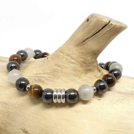 Bracelet homme en pierre semi précieuse Hématite, œil de tigre et Labradorite