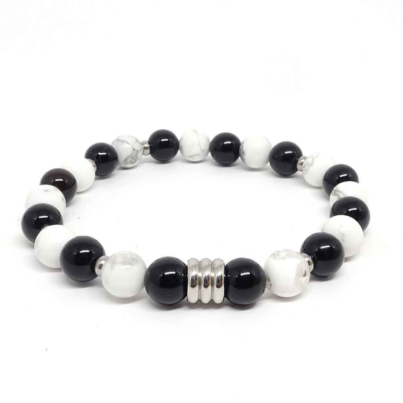Bracelet homme en pierre semi précieuse Onyx et Howlite