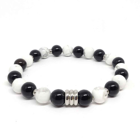 Bracelet homme en pierre semi précieuse Onyx et Howlite