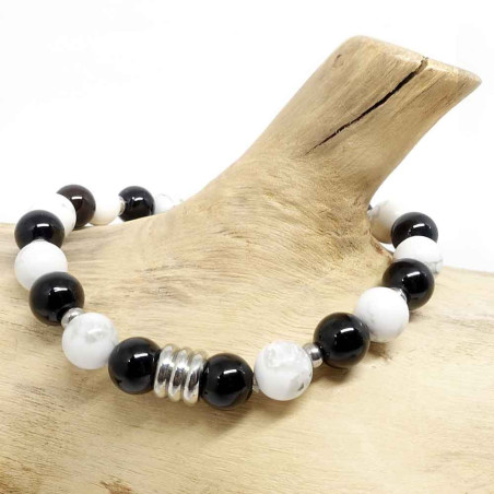 Bracelet homme en pierre semi précieuse Onyx et Howlite