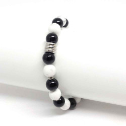 Bracelet homme en pierre semi précieuse Onyx et Howlite